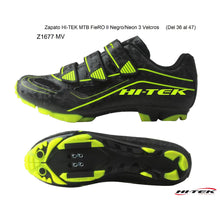 Cargar imagen en el visor de la galería, Zapato HI-TEK MTB FIERO II Negro/Neon 3 Velcros
