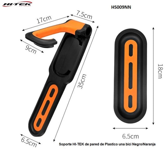 Soporte HI-TEK de pared Gancho Plastico una bici Negro/Naranja