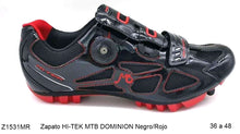 Cargar imagen en el visor de la galería, Zapato HI-TEK MTB DOMINION Negro/Rojo Ratch de ajuste
