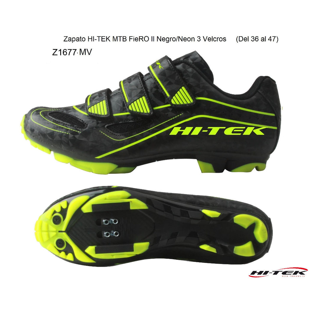 Zapato HI-TEK MTB FieRO II Negro/Neon 3 Velcros